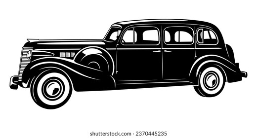 Classic Vintage Car of 30s. Vector silhouette isolated on white.