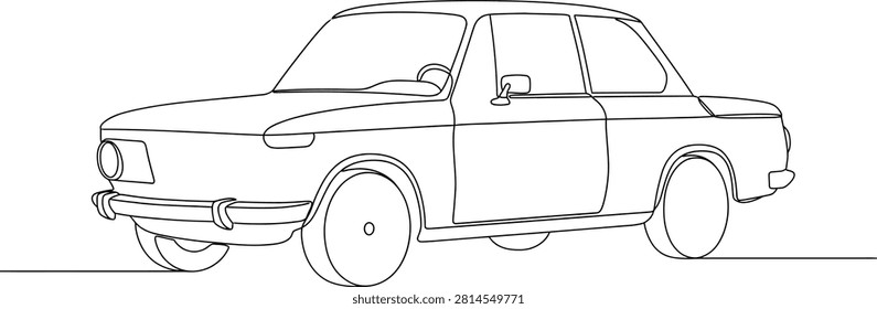 Classic Vintage Car Continuous Line Drawing, Retro Sedan Automobile Outline Illustration, Single Line Vehicle Vector Art