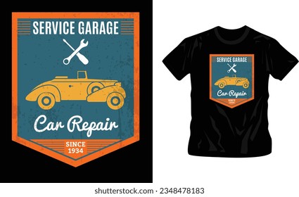 Classic vintage car design label vector t-shirt design editable template