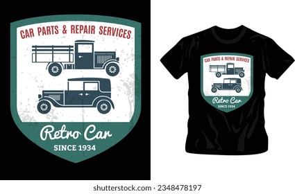 Classic vintage car design label vector t-shirt design editable template