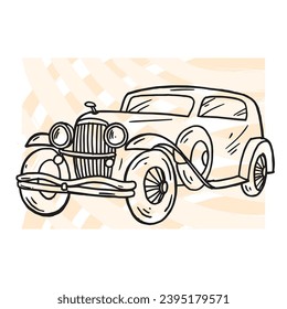 classic vintage car hand drawn illustration vetor, isolated on abstract background