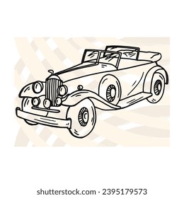 classic vintage car hand drawn illustration vetor, isolated on abstract background