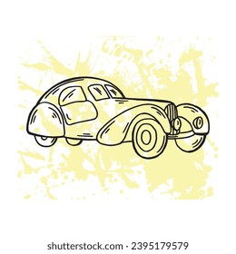 classic vintage car hand drawn illustration vetor, isolated on abstract background