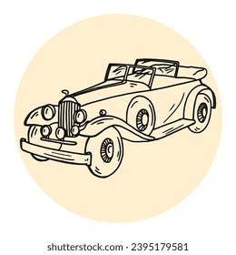 classic vintage car hand drawn illustration vetor, isolated on abstract background