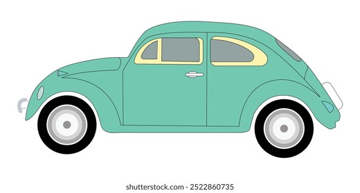 Classic vintage car in light green isolated on white background.