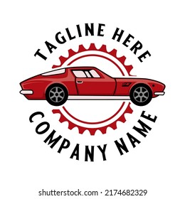 classic vintage car logo design. classic car theme with gears. for car repair, car lovers club