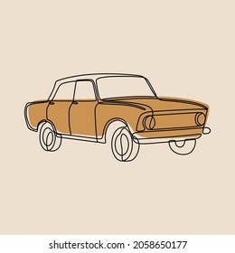 Arte de línea continua clásico de coche vintage en línea