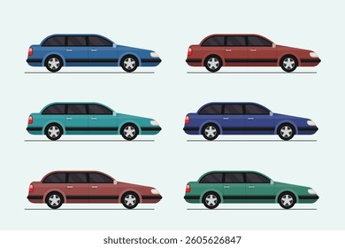 Classic Vintage Car Side View - Vector Illustration in Multiple Colors