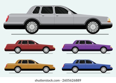 Classic Vintage Car Side View - Vector Illustration in Multiple Colors