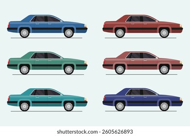 Classic Vintage Car Side View - Vector Illustration in Multiple Colors