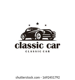 Classic vintage car vector design inspiration. Auto car logo design template. Classic vehicle symbol logotype. A classic car symbol silhouette. Vintage car simple line art logo.