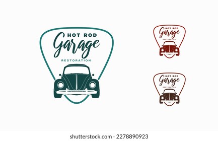 Inspiración clásica de diseño vectorial de coches vintage. Plantilla de diseño de logotipo de auto. Logotipo de símbolo del vehículo clásico. Una silueta clásica de símbolo de coche. Logotipo de arte de línea simple para coches de época