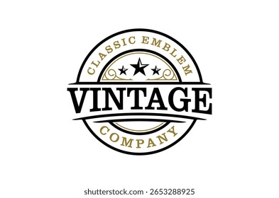 A classic vintage company logo design featuring a circular emblem with stars and elegant typography.