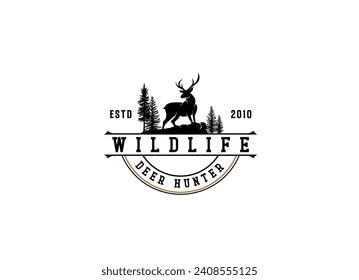 Classic Vintage Deer for Wildlife Hunting Logo Design, Vintage Deer Logo Design