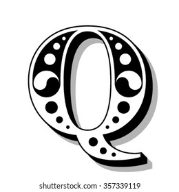 Classic vintage font, letter Q, vector
