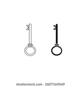 A classic vintage key icon in solid and outline styles, perfect for security, access, and antique-themed designs.

