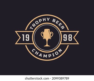 Classic Vintage Label Badge Emblem Trophy Cup Beer for Retro Sport Bar Cafe Tavern Logo Design Inspiration