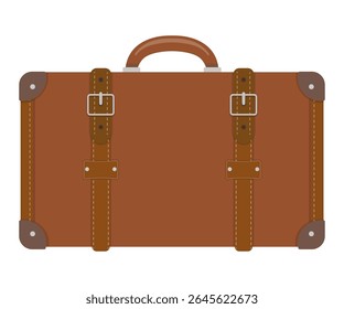Classic vintage leather suitcase with buckles and handle, isolated on white background. Perfect for travel, retro, and adventure themes. Ideal for nostalgia, exploration, and retro-style concepts.