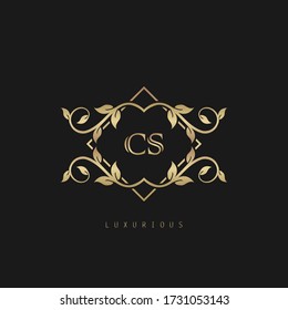 Classic Vintage Letter C, S, CS  logo. Vector logo design concept classic vintage with nature leaves.