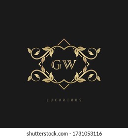 Classic Vintage Letter G, W, GW  logo. Vector logo design concept classic vintage with nature leaves.