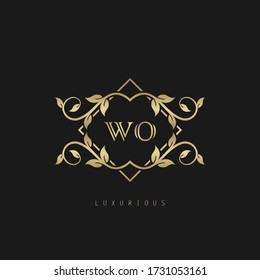 Classic Vintage Letter W, O, WO logo. Vector logo design concept classic vintage with nature leaves.