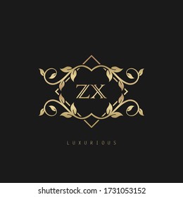 Classic Vintage Letter Z, X; ZX logo. Vector logo design concept classic vintage with nature leaves.