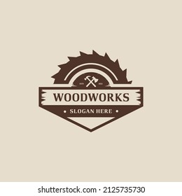 Classic vintage logo for woodwork company with the concept of carpentry and saws