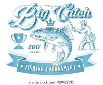 Classic vintage looking vector illustration for a fishing tournament or club logo