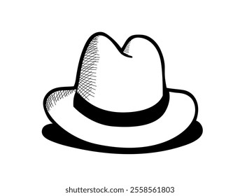 Classic vintage man hat. Black and white cartoon hand drawn style vector illustration. Accessories, clothing.