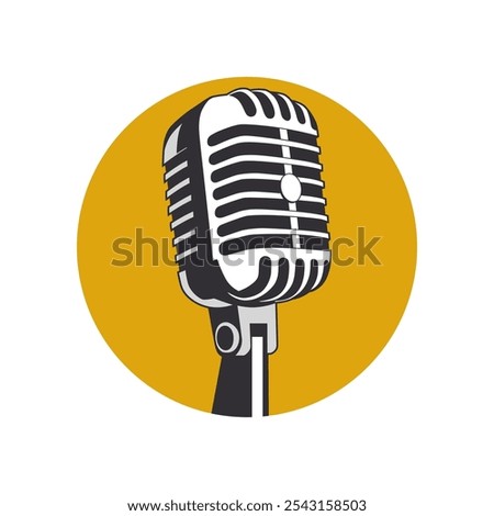 A classic vintage microphone with a retro design, set against a vibrant yellow circle.