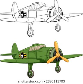 A classic vintage military aircraft illustration in vector cartoon style, isolated on white