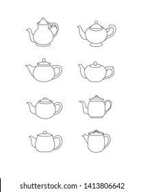 Classic, vintage and modern teapots icons