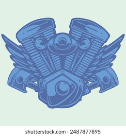 classic vintage motorcycle engine design with color