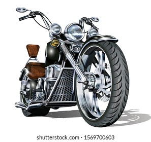 Classic vintage motorcycle  isolated on white background. 