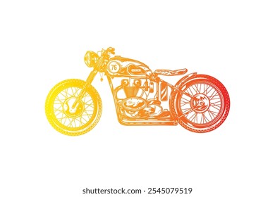 Classic vintage motorcycle. Original vector illustration in vintage style isolated on white background. T-shirt design. Hand drawn, not AI