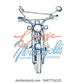 Classic Vintage Motorcycles Hand Drawn vector illustration, line art bike art, motor bike T-shirt Print 