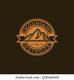 classic vintage mountain logo, mountains silhouette, logo emblem, badge, outdoor, explorer, jungle exploration, adventure isolated logo, suitable for camping equipment rental logo