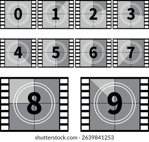 A classic vintage movie countdown vector design featuring retro film elements, evoking nostalgia and the golden age of cinema.
