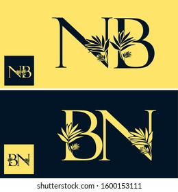 Classic Vintage Nature Initial Letter N, B, NB, BN logo icon vector design. 