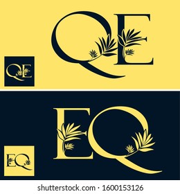 Classic Vintage Nature Initial Letter Q, E, QE, EQ logo icon vector design. 