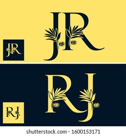 Classic Vintage Nature Initial Letter J, R, JR, RJ logo icon vector design. 