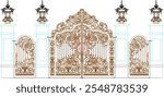 classic vintage old iron fence gate ethnic European style with floral accessories