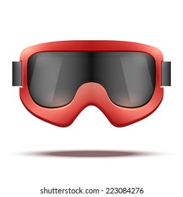 Classic vintage old school blue snowboard ski goggles with black glass. Vector isolated on white background