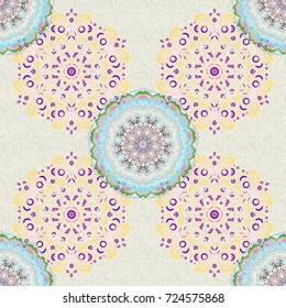 Classic vintage ornament in green and blue colors. Seamless classic vector pattern. Traditional orient ornament.