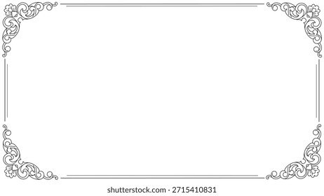 Classic Vintage Ornamental Rectangular Frame Vector with Elegant Victorian Line Border Design