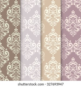 Classic Vintage Ornaments Pattern set in different pastel colors. Vector