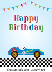 Classic Vintage Race Car Happy Birthday Card Vector Illustration