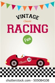 classic vintage racing car racing fun greeting card vector