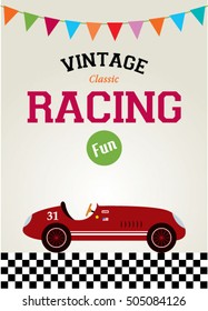 classic vintage racing car racing fun greeting card vector