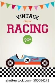 classic vintage racing car racing fun greeting card vector